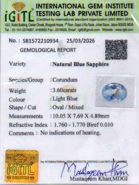 Blue Sapphire - 3.60 Carats