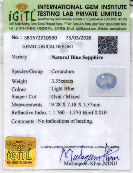 Blue Sapphire - 3.35 Carats