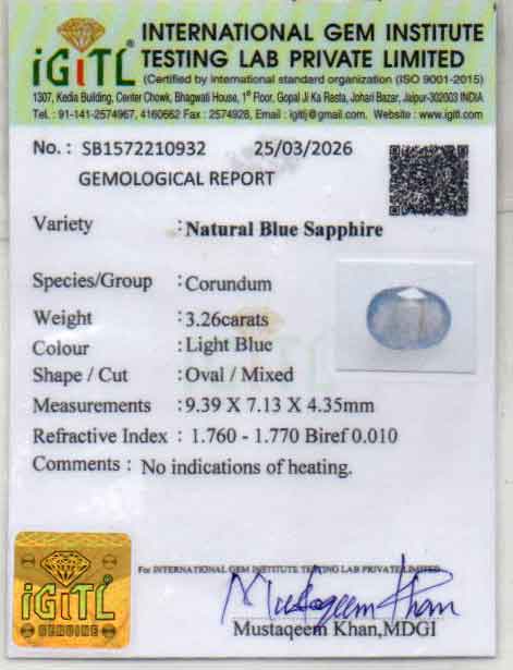 Blue Sapphire - 3.26 Carats