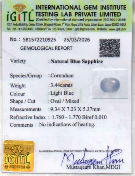 Blue Sapphire - 3.44 Carats
