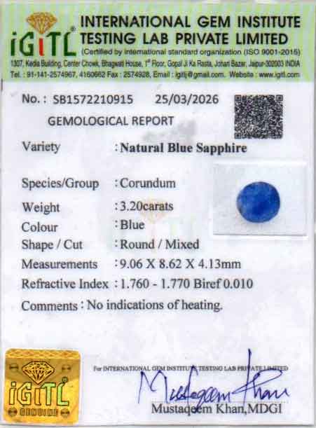 Blue Sapphire - 3.20 Carats