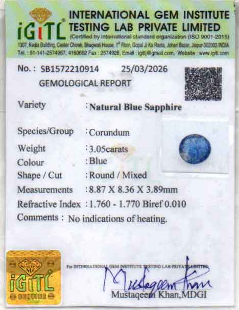 Ceylon Blue Sapphire - 3.05 Carat Fine Quality CBS-6394
