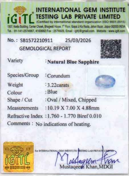 Ceylon Blue Sapphire - 3.22 Carat Fine Quality CBS-6395