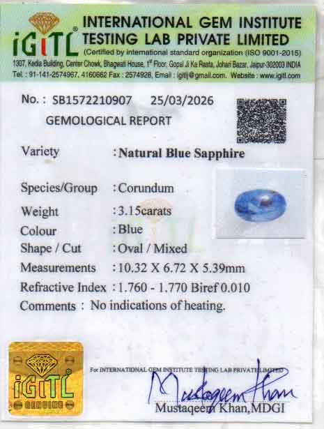 Blue Sapphire - 3.15 Carats