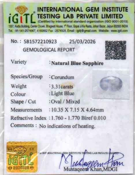 Blue Sapphire - 3.31 Carats