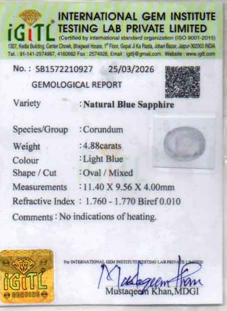 Blue Sapphire - 4.88 Carats