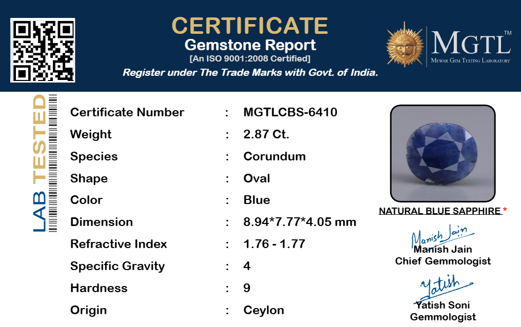 Blue Sapphire - 2.87 Carats