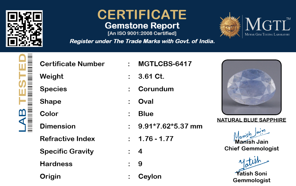 Ceylon Blue Sapphire - 3.61 Carat Fine Quality CBS-6417