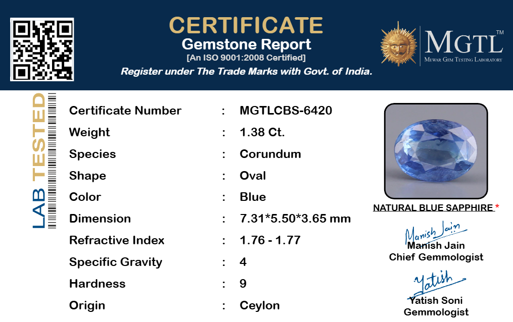 Blue Sapphire - 1.38 Carats