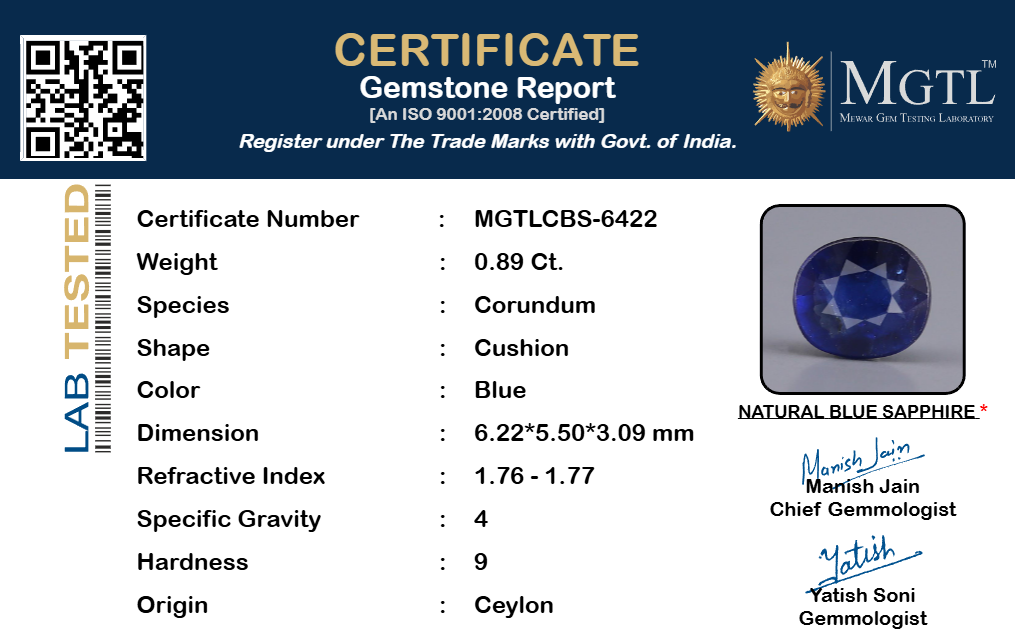 Blue Sapphire - 0.89 Carats