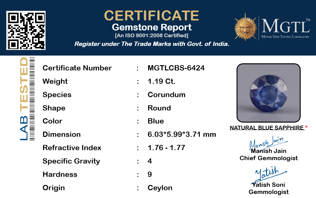 Blue Sapphire - 1.19 Carats