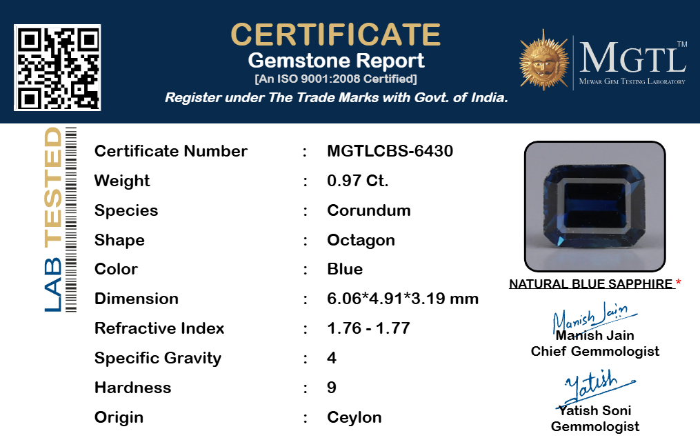 Blue Sapphire - 0.97 Carats