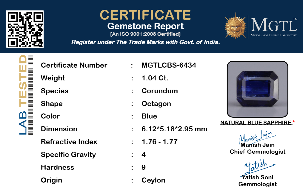 Blue Sapphire - 1.04 Carats