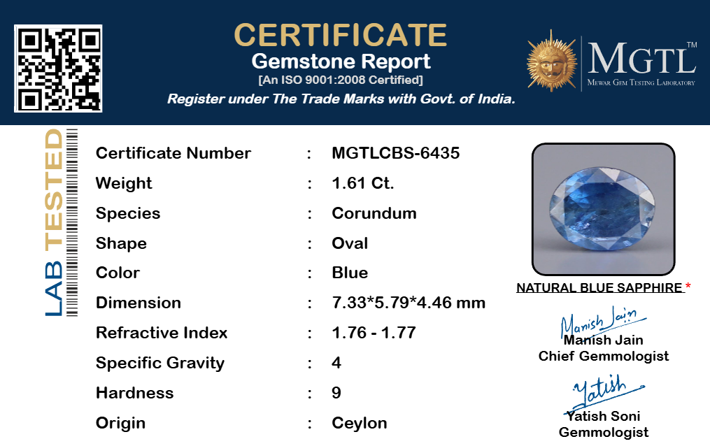 Blue Sapphire - 1.61 Carats