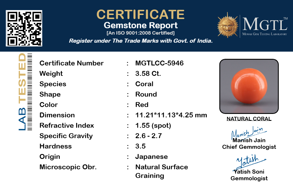Red Coral - 3.58 Carat (3.96 Ratti - Moonga)