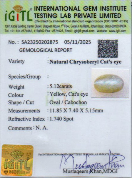 Ceylon Cat's Eye - 5.12 Carat Limited Quality CE-10811
