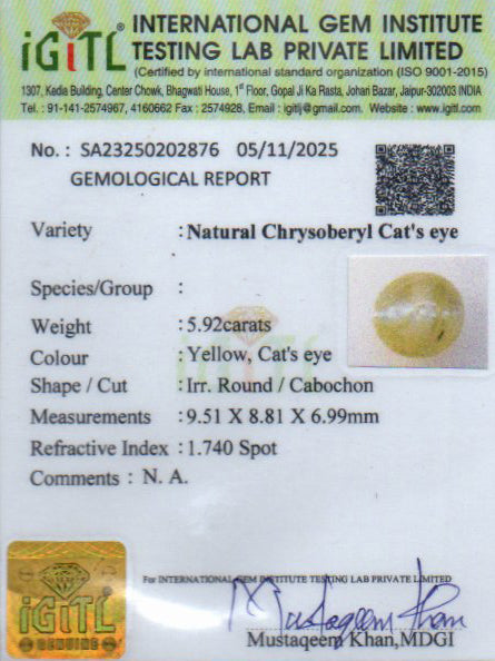 Ceylon Cat's Eye - 5.92 Carat Limited Quality CE-10812