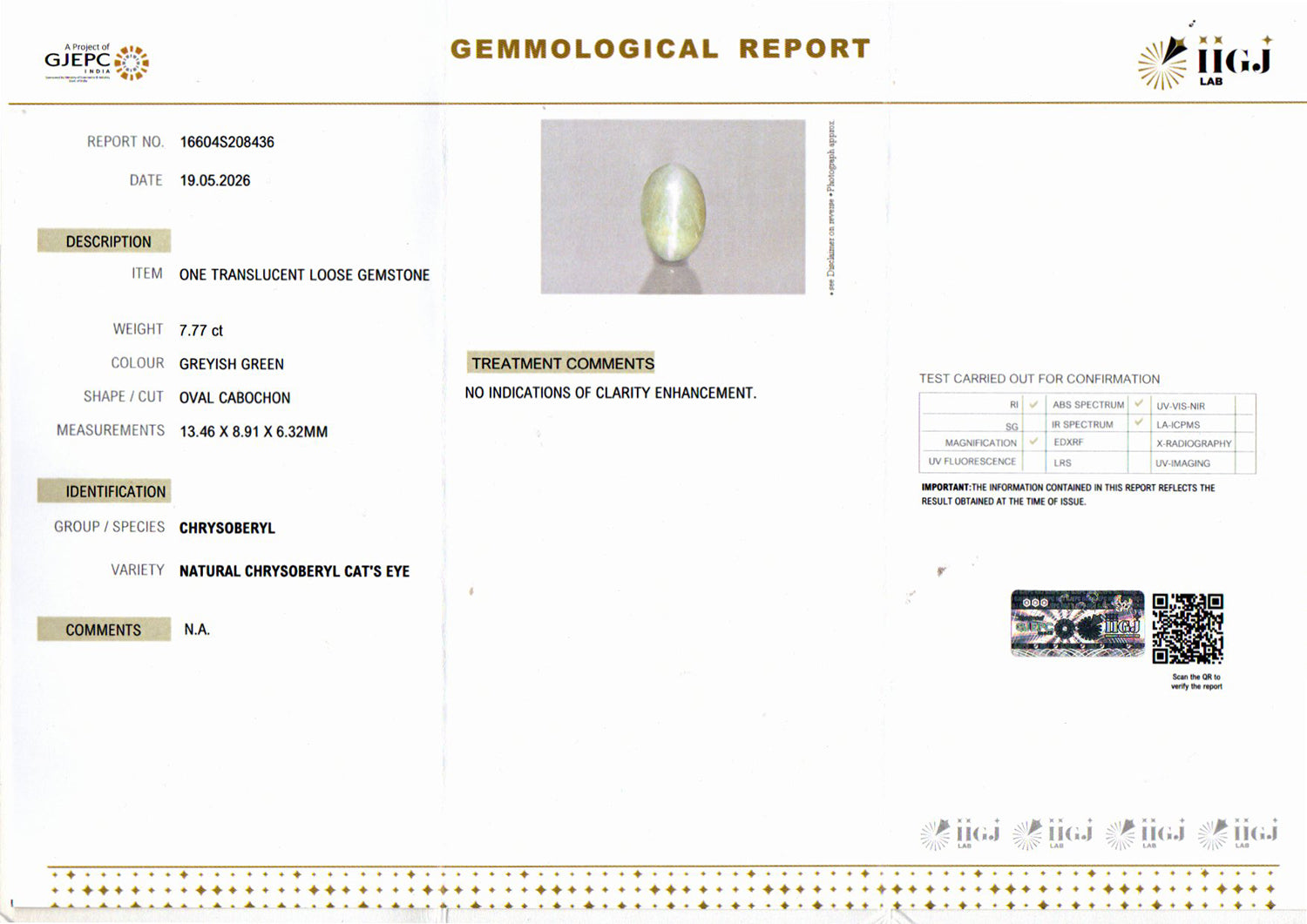 Ceylon Cat's Eye - 7.77 Carat Prime Quality CE-10814