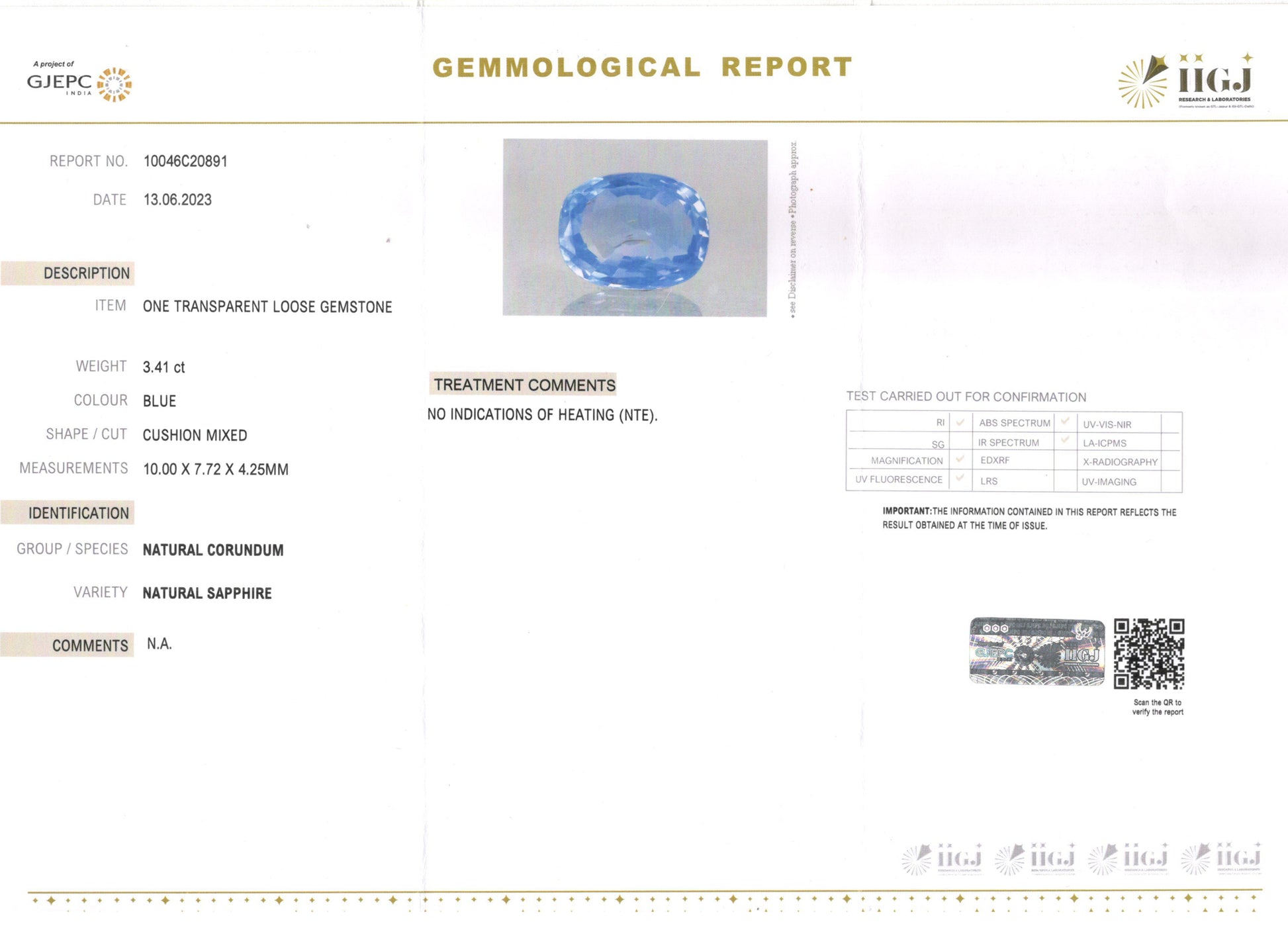 Ceylon Blue Sapphire - 3.41 Carat Prime Quality CBS-6012