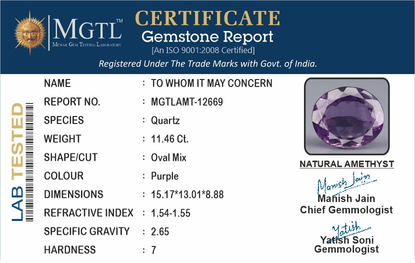 Siberian Amethyst - 11.46 Carat Rare Quality AMT-12669