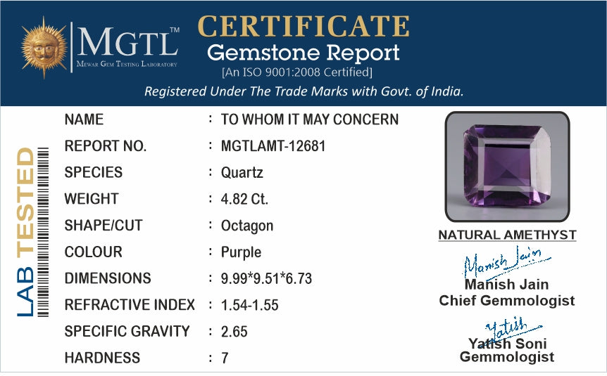 Siberian Amethyst - 4.82 Carat Rare Quality AMT-12681