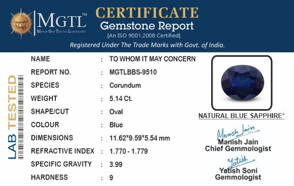 Thailand Blue Sapphire - 5.14 Carat Prime Quality BBS-9510