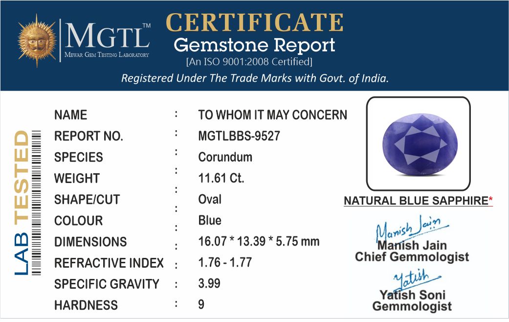 Thailand Blue Sapphire - 11.61 Carat Fine Quality BBS-9527