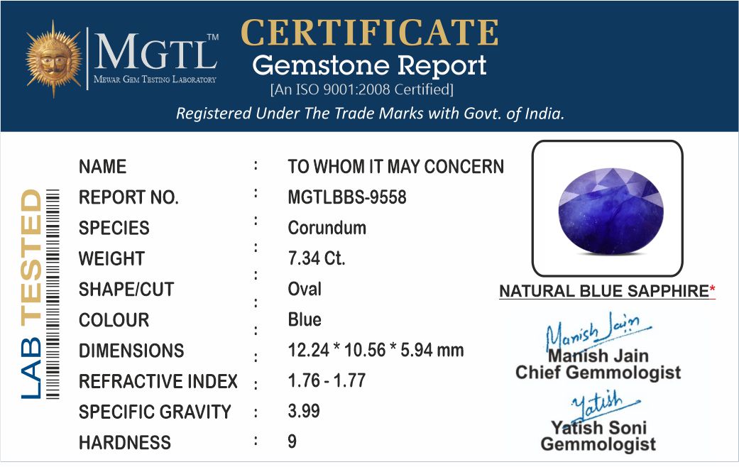 Thailand Blue Sapphire - 7.34 Carat Prime Quality BBS-9558