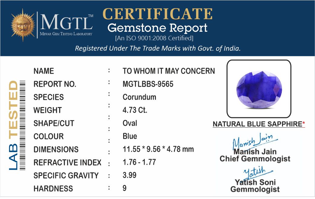 Thailand Blue Sapphire - 4.73 Carat Fine Quality BBS-9565