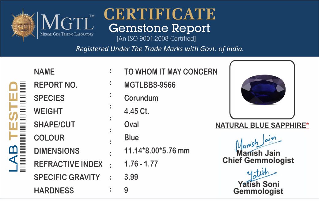 Thailand Blue Sapphire - 4.45 Carat Rare Quality BBS-9566