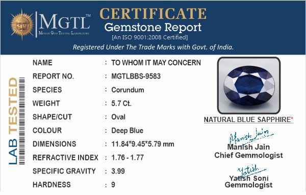 Thailand Blue Sapphire - 5.70 Carat Limited Quality BBS-9583