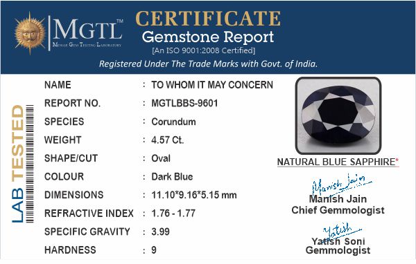 Thailand Blue Sapphire - 4.57 Carat Prime Quality BBS-9601