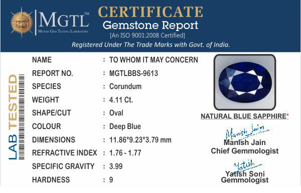 Blue Sapphire - 4.11 Carats
