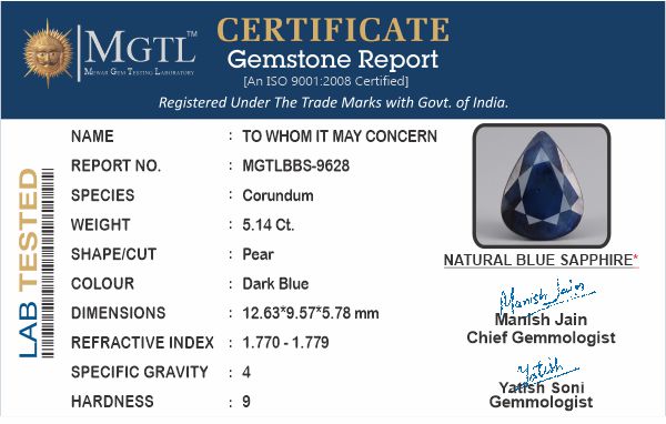 Thailand Blue Sapphire - 5.14 Carat Limited Quality BBS-9628