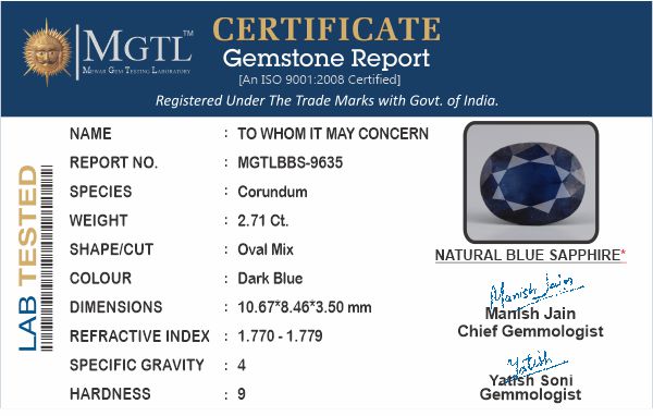 Blue Sapphire - 2.71 Carats