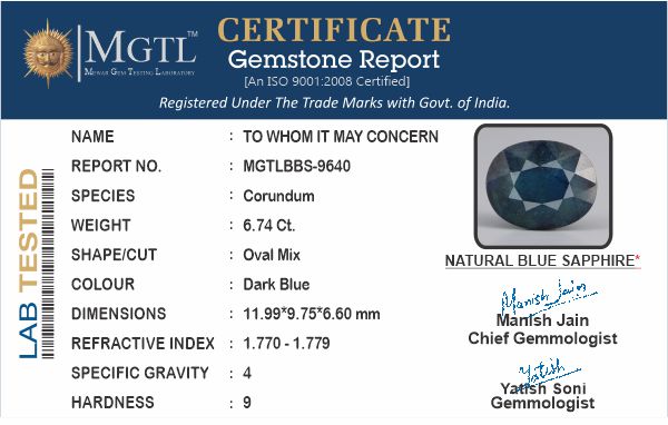 Thailand Blue Sapphire - 6.74 Carat Limited Quality BBS-9640