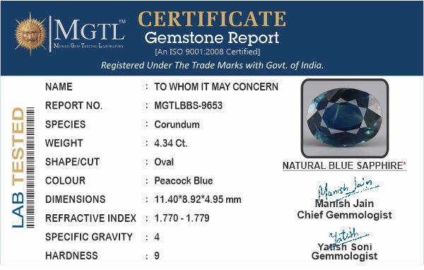 Kanchanaburi Blue Sapphire - 4.34 Carat Limited Quality BBS-9653