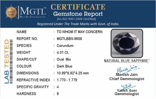Thailand Blue Sapphire - 4.01 Carat Limited Quality BBS-9658