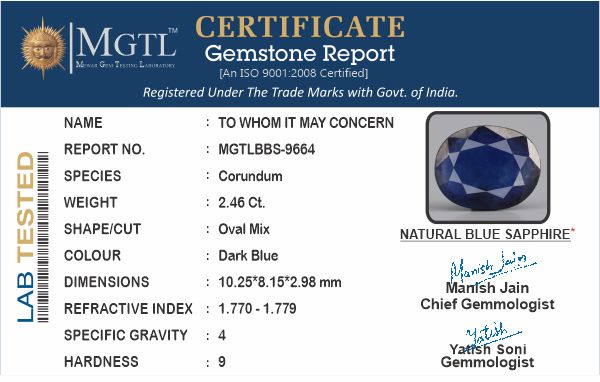 Thailand Blue Sapphire - 2.46 Carat Limited Quality BBS-9664
