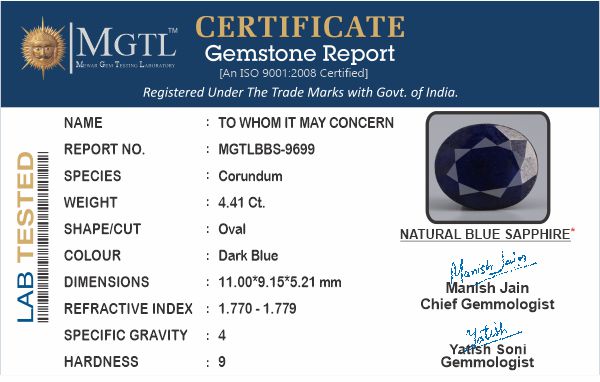 Blue Sapphire - 4.41 Carats