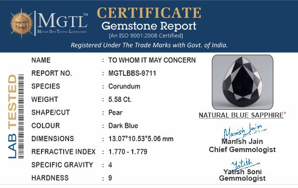 Thailand Blue Sapphire - 5.58 Carat Limited Quality BBS-9711