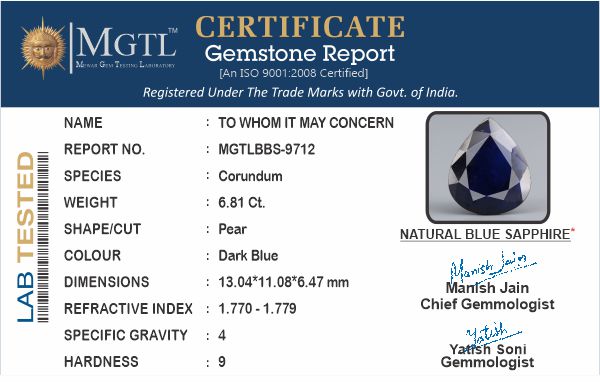 Thailand Blue Sapphire - 6.81 Carat Limited Quality BBS-9712