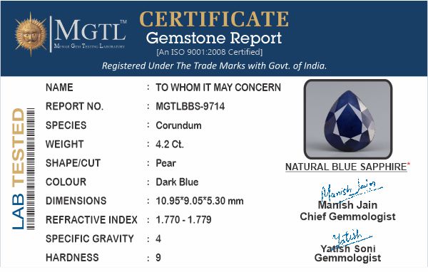 Thailand Blue Sapphire - 4.2 Carat Limited Quality BBS-9714