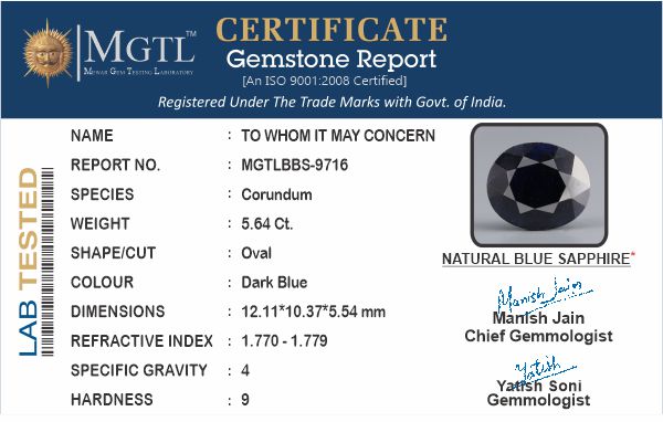 Thailand Blue Sapphire - 5.64 Carat Prime Quality BBS-9716