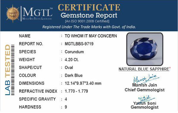 Thailand Blue Sapphire - 4.20 Carat Limited Quality BBS-9719