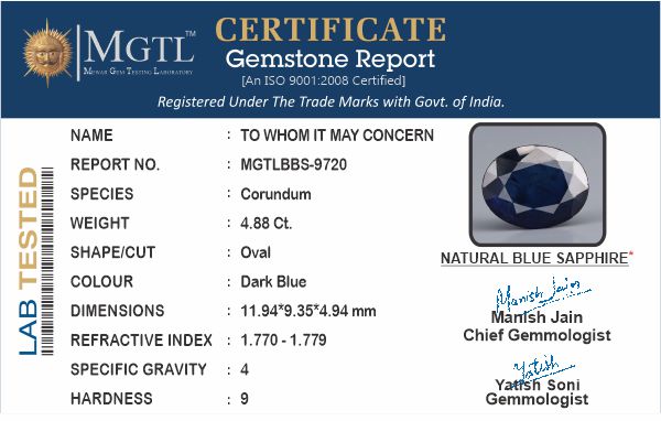 Blue Sapphire - 4.88 Carats