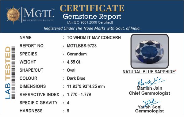 Blue Sapphire - 4.55 Carats