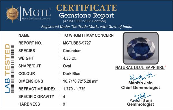 Thailand Blue Sapphire - 4.30 Carat Rare Quality BBS-9727