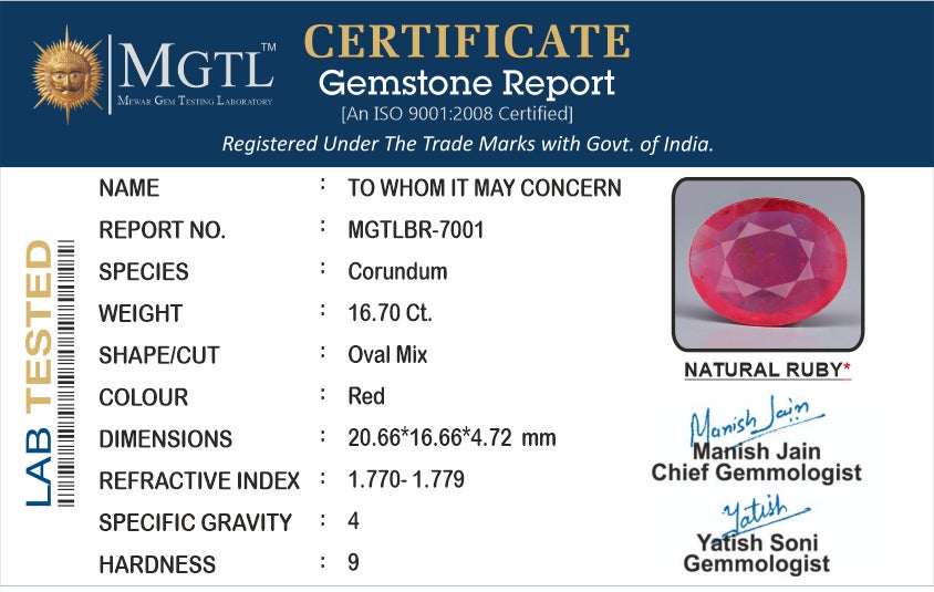 Thailand Ruby - 16.70 Carat  Limited Quality BR-7001