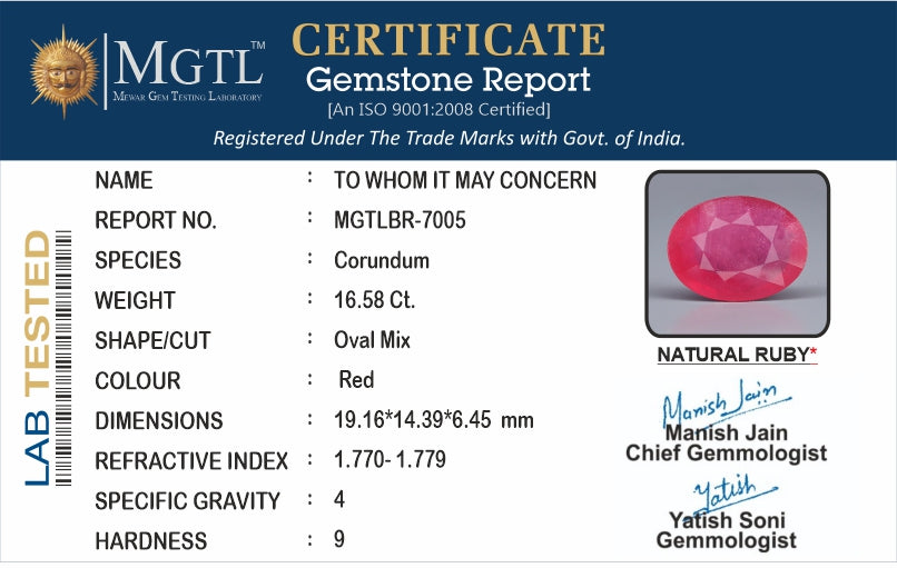 Thailand Ruby - 16.58 Carat Limited Quality BR-7005